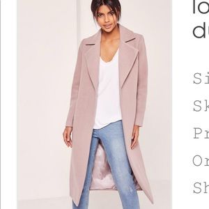 Longline Faux Wool Duster Coat Mauve